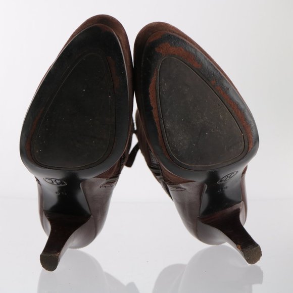 Cole Haan Dress Fashion Bootie Women 8 High Heel Brown Suede Harness Straps Zip - Picture 11 of 14